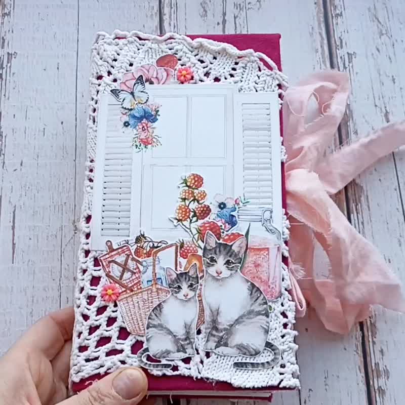 Cat junk journal handmade for sale Pet notebook Garden thick animals diary book