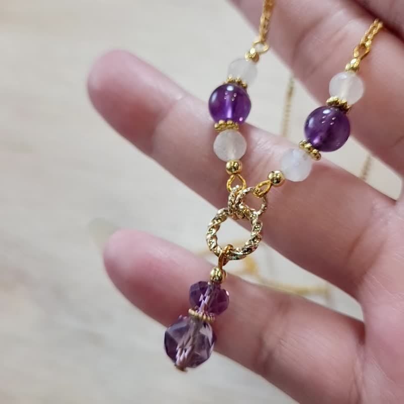 AgIo. Amethyst/Moonstone. handmade crystal necklace - สร้อยคอ - คริสตัล สีม่วง