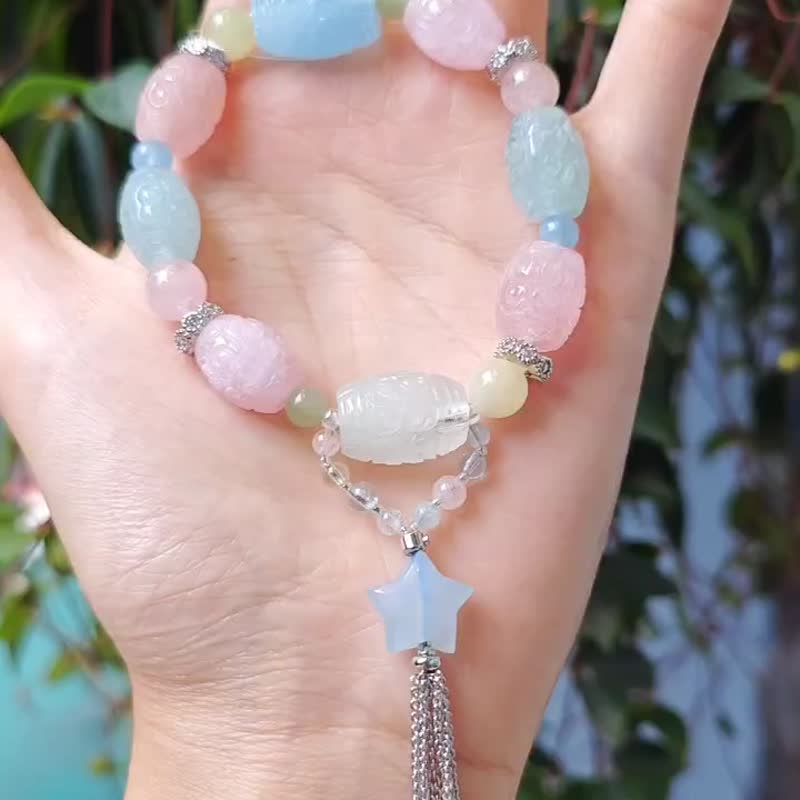 彩虹綠柱石 摩根石 海藍寶 回紋 人緣 吉星高照 手鍊 單品 禮物 - 手鍊/手環 - 寶石 多色