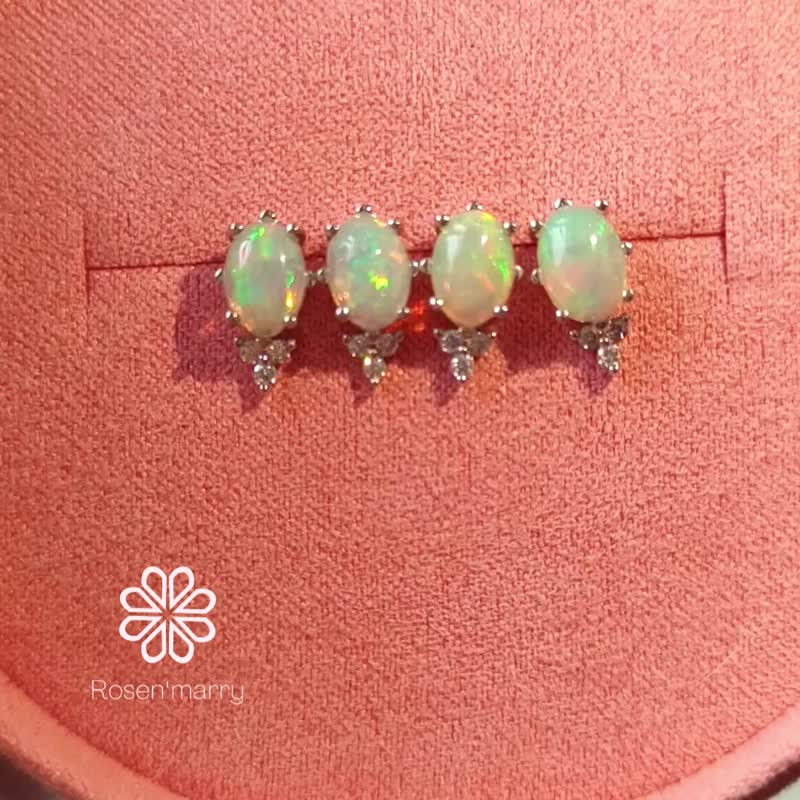 Natural Opal Sterling Silver 925 Stud Earrings. - 耳環/耳夾/耳骨夾 - 純銀 多色