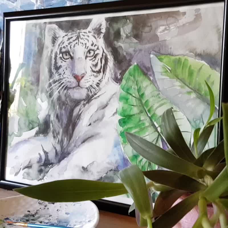 絵画「幸運のホワイトタイガー」 スプレーアートNoa作品 絵画