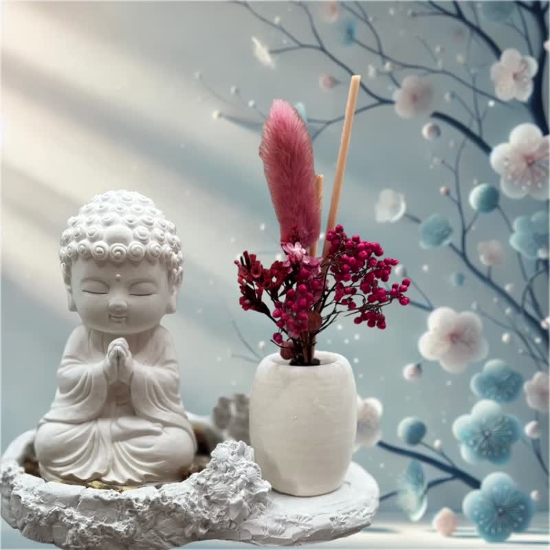 淨念吉祥公仔之順德 豪華田園套組 搭配精油香氛 靜謐間傳遞祥和 - 香氛/精油/擴香 - 水泥 白色