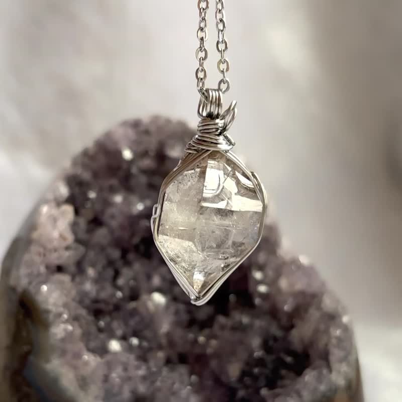 Natural Shining Diamond Rough Necklace Natural Herkimer - สร้อยติดคอ - คริสตัล ขาว