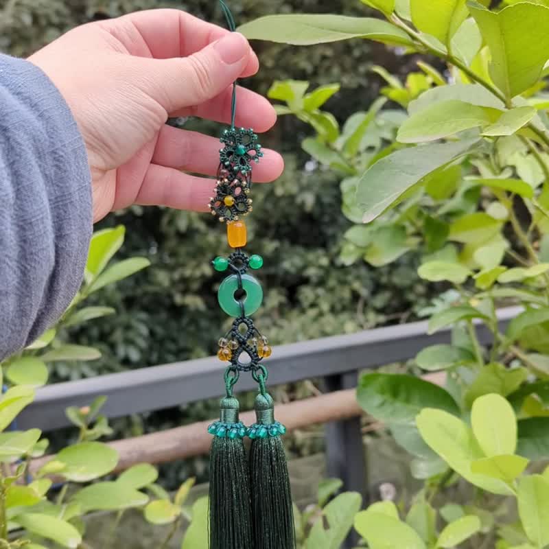 吊墜掛飾穗子流蘇漢服配飾旗袍扇墜綠瑪瑙玉髓平安扣琉璃綠色 - 吊飾/掛飾 - 水晶 綠色