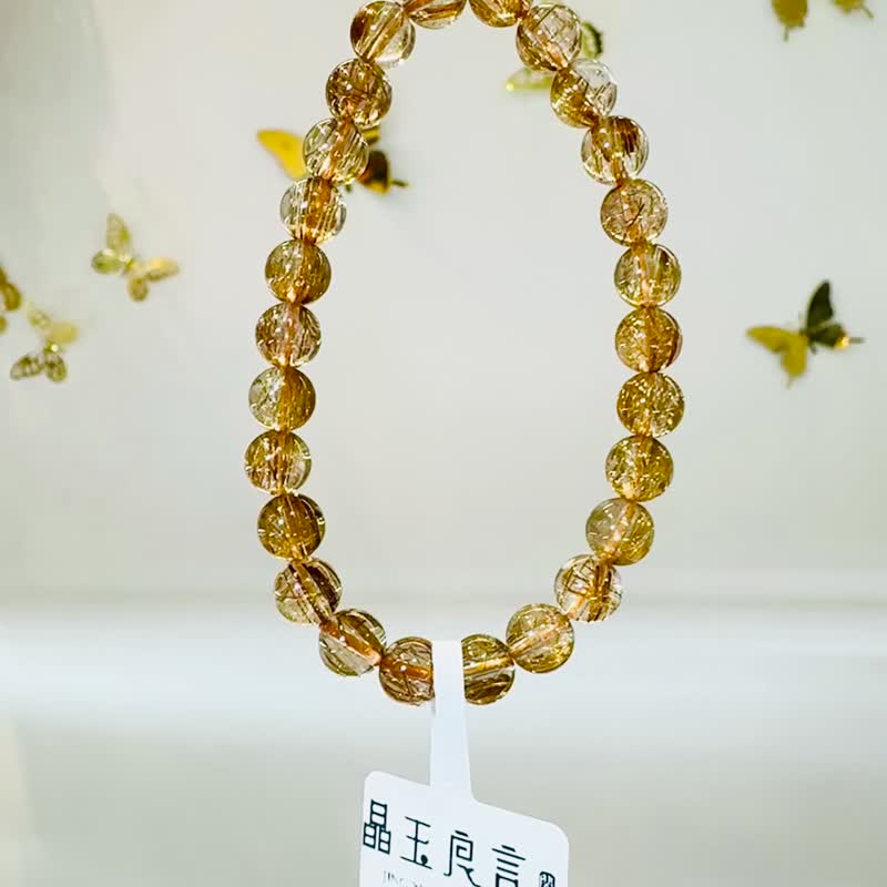 玻璃輕透料金閃閃銅髮6.9-7.3mm13.41g辟邪擋煞逢凶化吉化解濁氣 - 手鍊/手環 - 水晶 金色