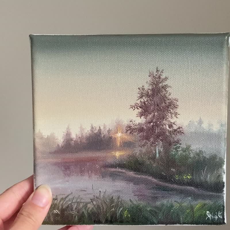 Landscape Painting Original Oil Canvas Art Forest Tree Painting Small 山水掛畫 森林油画小 - 海報/掛畫/掛布 - 棉．麻 粉紅色