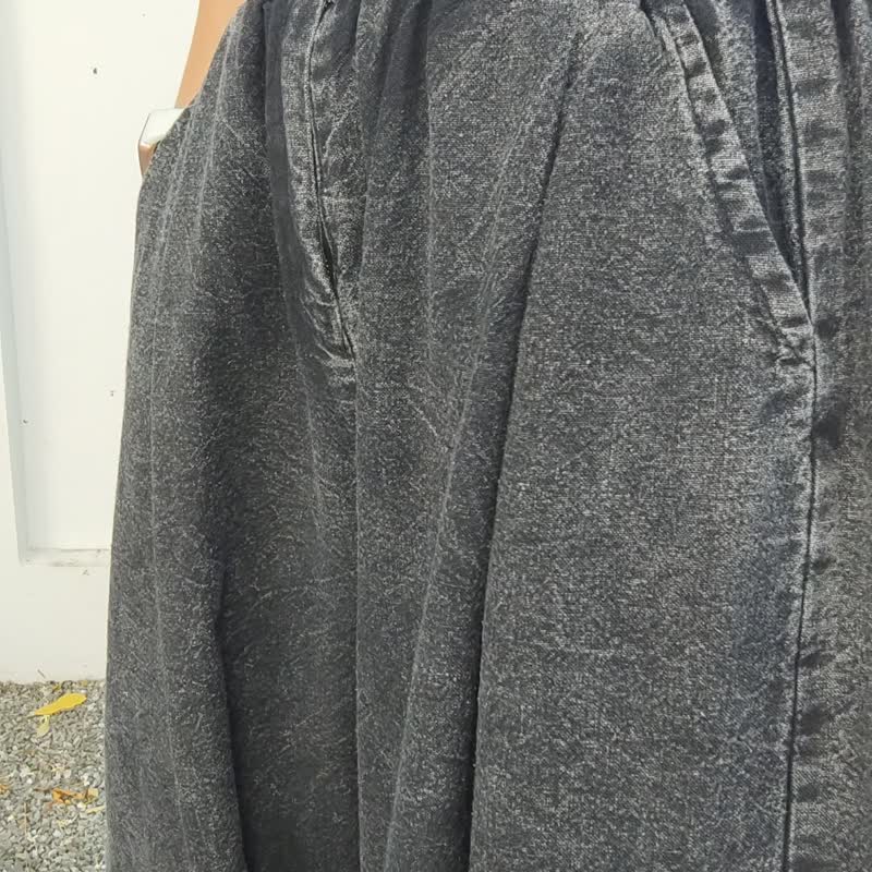 Black Stonewashed Indigo Dyed Wide Leg Pants - 女長褲 - 棉．麻 黑色