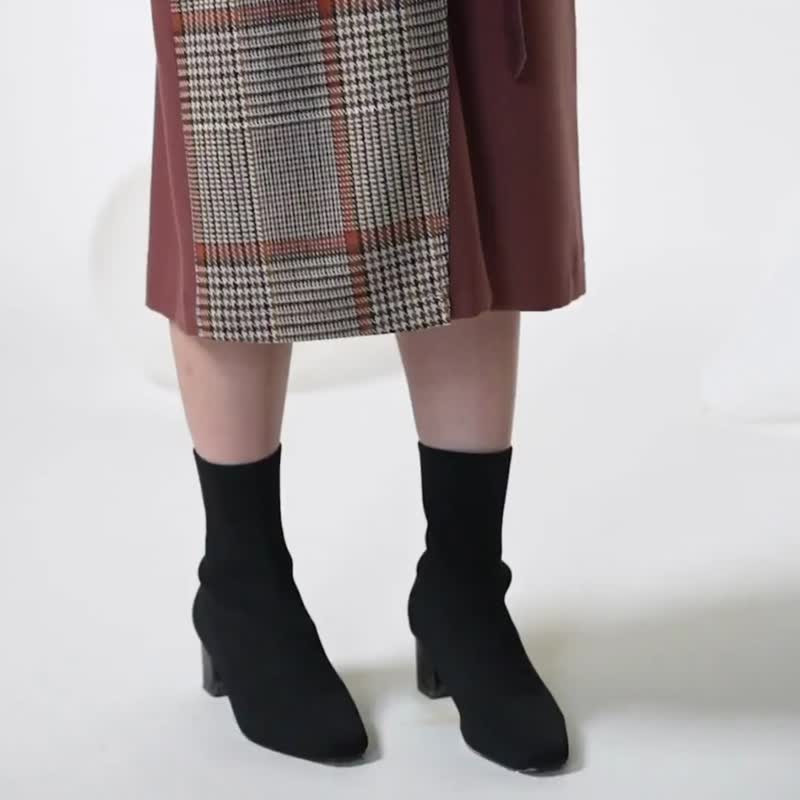 Styling Lotus Leaf Wool Long Skirt - Plaid Brick Maroon - Skirts - Wool Red