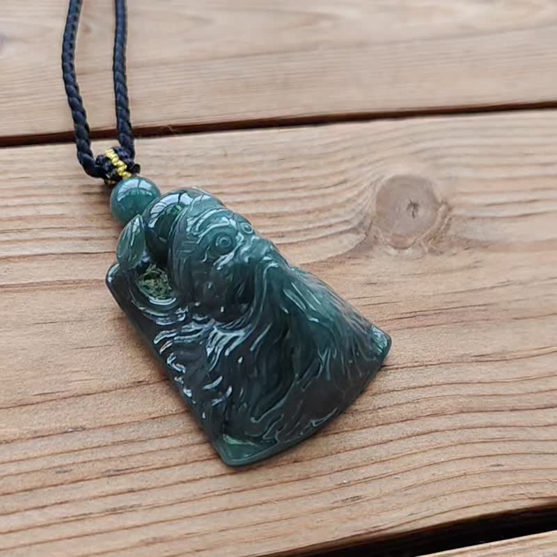 [Qin Cui] Natural Guatemala Jade Ultra-Thick Three-dimensional Carved Zhongkui Brand Adjustable Rope Chain Buddha System - Necklaces - Jade Multicolor