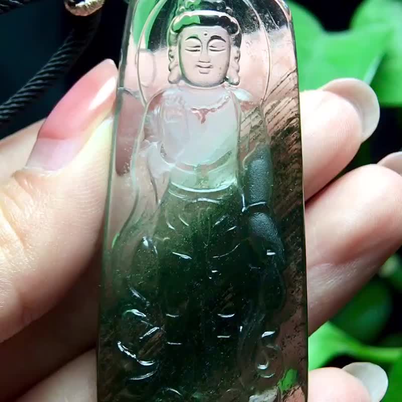 綠幽靈觀音吊墜   天然綠幽靈觀音吊墜顏色綠晶體干淨顏色 - 吊飾/掛飾 - 水晶 