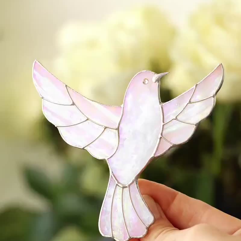 Stained glass Dove bird Cute pot decor Small indoor plant decor Wedding - Plants - Glass 