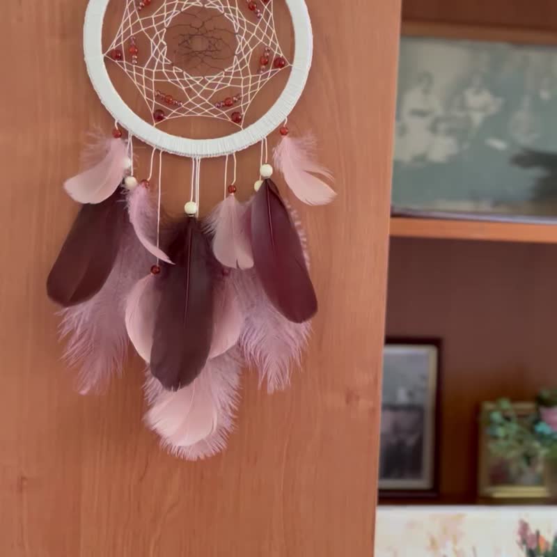 Handmade Dreamcatcher Brown And Beige Real Dream Catcher For Bedroom Wall Decor - ตกแต่งผนัง - งานปัก สีนำ้ตาล