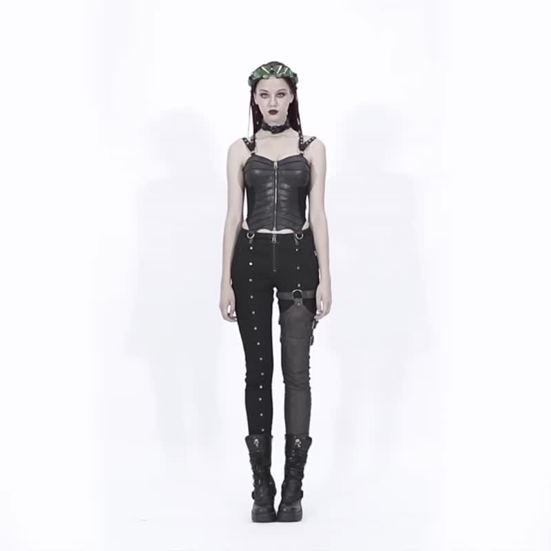 Punk Valkyrie Dark Pattern Leather Vest/Detachable Shoulder Strap - Women's Vests - Other Materials Black