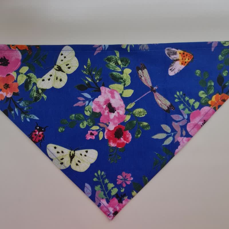 Butterfly beach bandana with ties, triangle lace headscarf, floral hair kerchief - 帽子 - 棉．麻 藍色