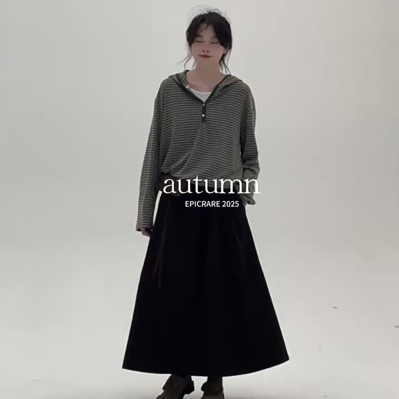 2顔色 條紋連帽兩件套上衣 附贈內搭背心 休閒長袖帽衫 - 女 T 恤 - 其他人造纖維 綠色