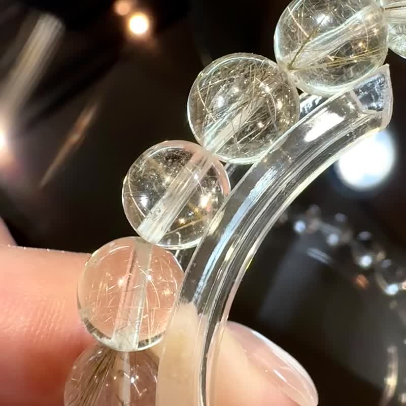 天然玻璃透體細閃金銀髮水晶8.5mm21.12g主招財改善運氣排除負面 - 手鍊/手環 - 水晶 銀色