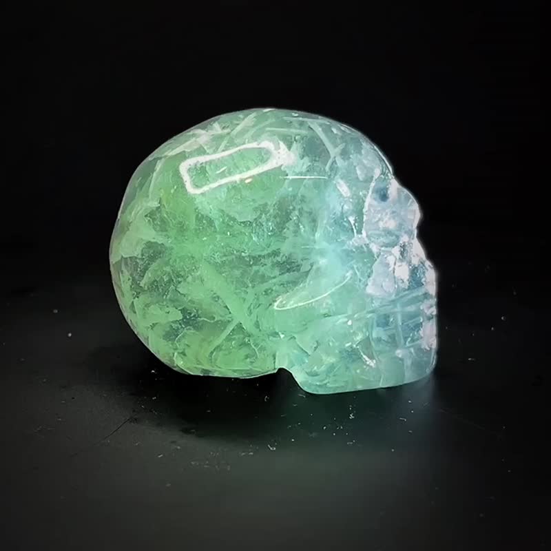 No.18 羽毛綠粉紅 螢石 骷髏頭 頭骨 - 擺飾/家飾品 - 水晶 綠色