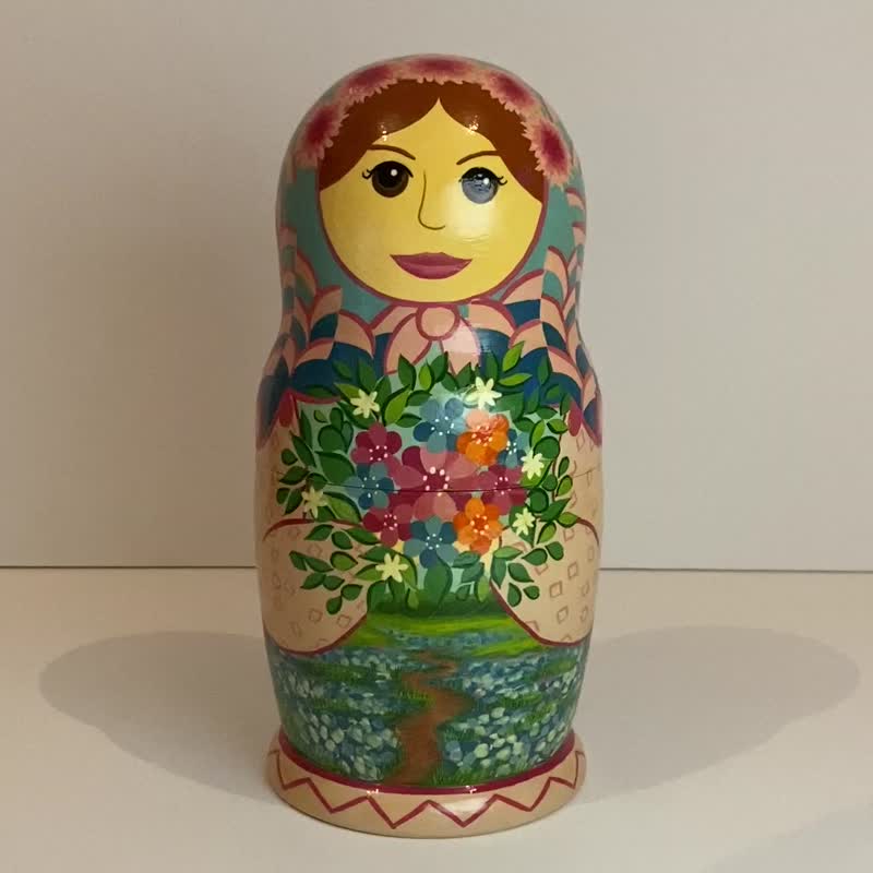 Matryoshka Spring nesting doll, wooden home decor, pink color, romance, nature - 擺飾/家飾品 - 木頭 多色