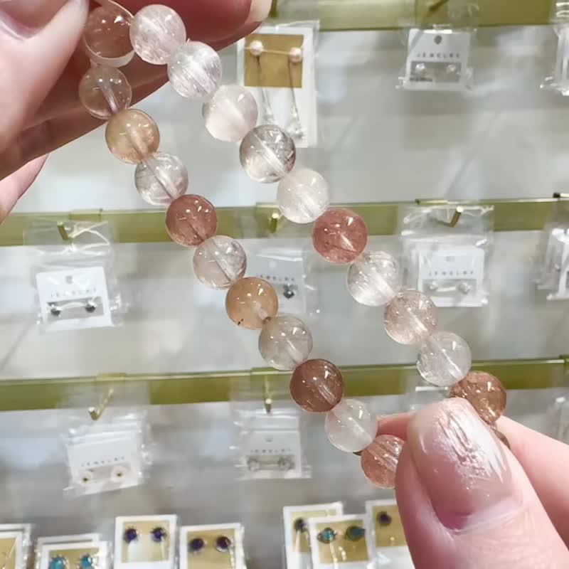 精品拉絲通透閃閃仙女粉色系彩兔毛水晶8mm17.35g消除負面憂鬱 - 手鍊/手環 - 水晶 多色