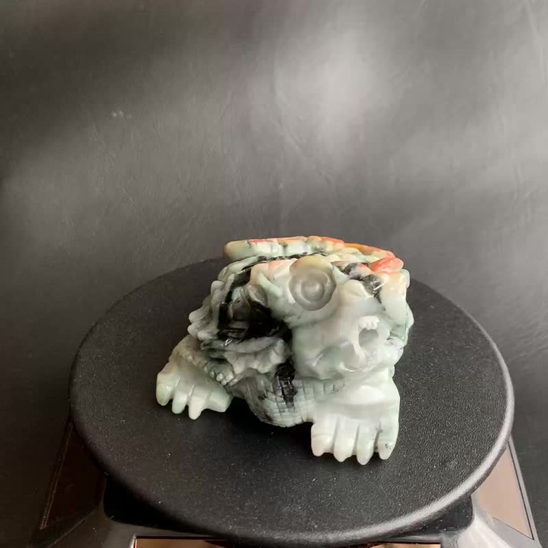 天然ミャンマー翡翠 巧彫 龍亀置物 ギフト 鎮宅 開運 招財 デスク開運 - 置物 - 翡翠 多色