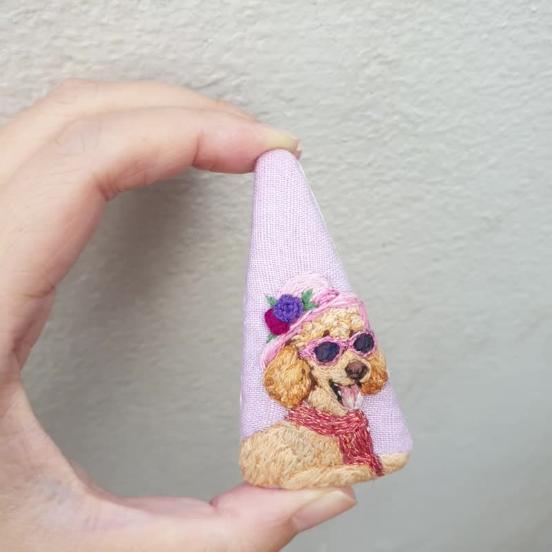 プードル刺繍ヘアクリップ、犬のモチーフクリップ、ヘアアクセサリー、手刺繍クリップ、彼女へのギフト - ヘアアクセサリー - フラックス パープル