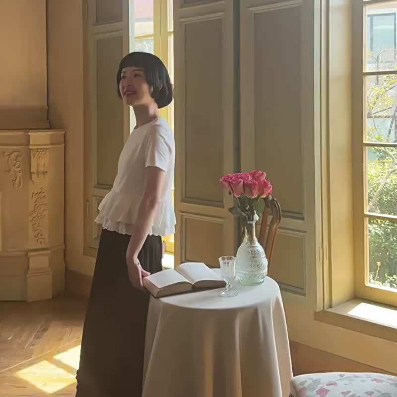 白色 雙層花邊短袖圓領小白T恤 甜美風百搭上衣 - 女 T 恤 - 棉．麻 白色