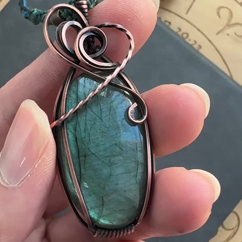 WW433 民族風 全手工編織 繞銅線 復古做舊 wire wrap 拉長石吊咀 - 項鍊 - 銅/黃銅 咖啡色