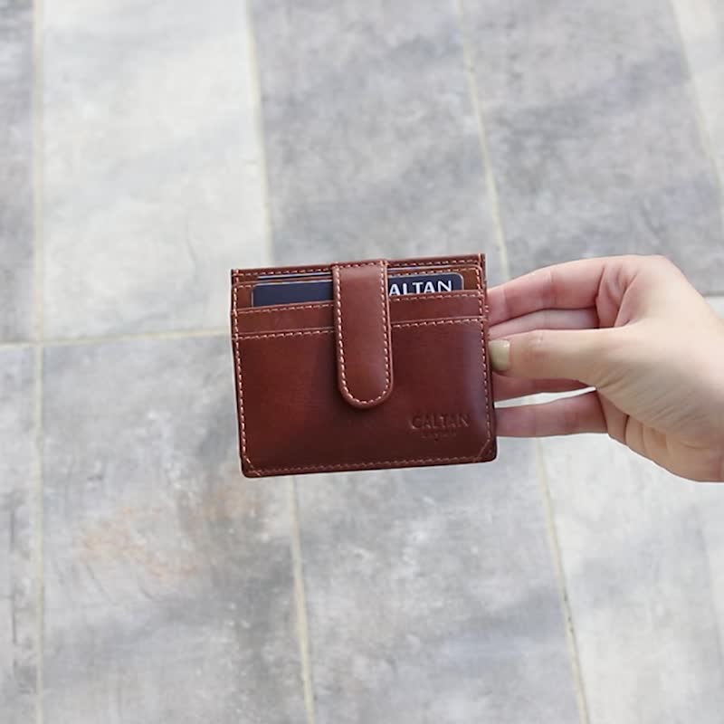 [24hr fast shipping] Button multi-layer card holder-075024 three colors - Wallets - Genuine Leather Brown