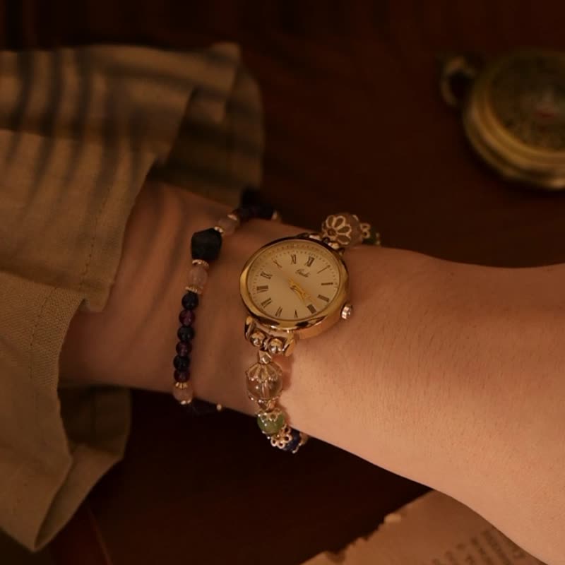 [Time] Crystal Wristband Watch-Shui Yang (White Crystal/Green Aventurine/Lapis Lazuli) - นาฬิกาผู้หญิง - คริสตัล หลากหลายสี