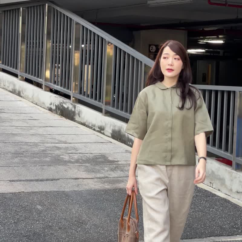 Jinny Jump pants Linen Beige Color - 男長褲/休閒褲 - 棉．麻 卡其色
