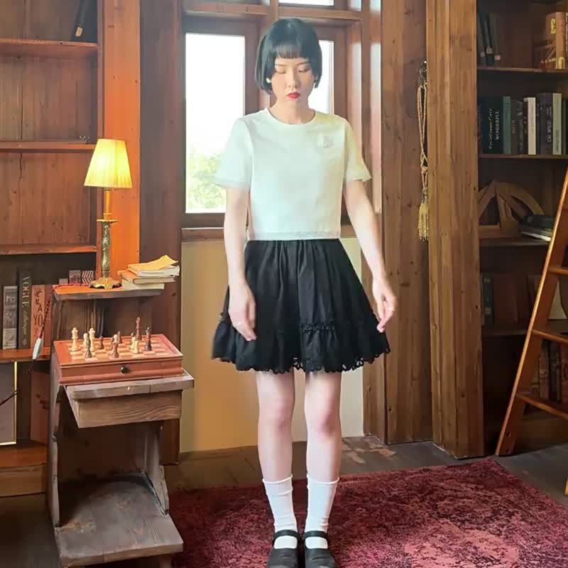 白色 蕾絲短袖圓領T恤 全棉百搭通勤上衣 - 女 T 恤 - 棉．麻 白色