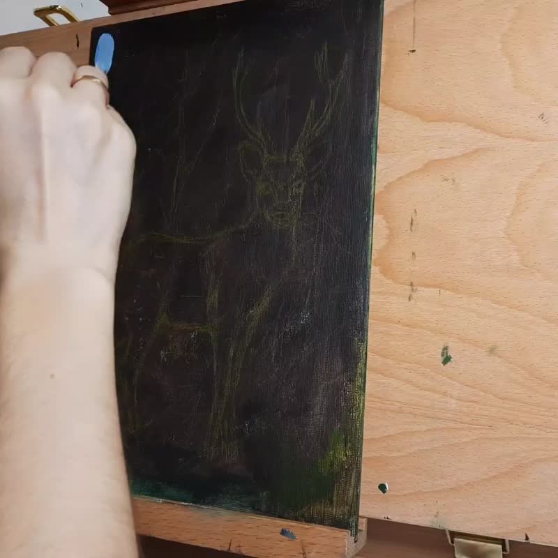 Deer painting Original acrylic painting Wild animal painting Forest landscape - 海報/掛畫/掛布 - 其他材質 多色