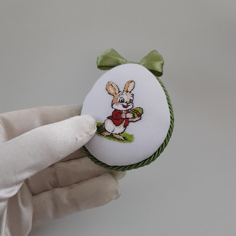 Hand embroidery Easter egg with bunny DIY, easy embroidery step by step tutorial - 其他數位設計 - 其他材質 