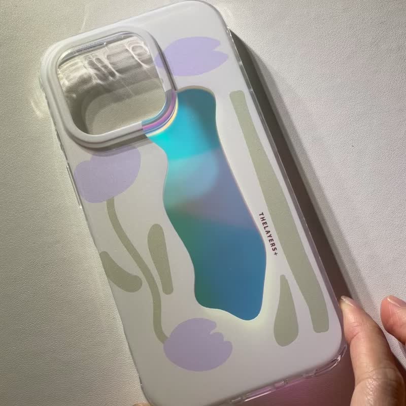 Graphic Print - Holographic Cute Beige Purple Floral Pattern | Custom Phone case - เคส/ซองมือถือ - พลาสติก สีม่วง