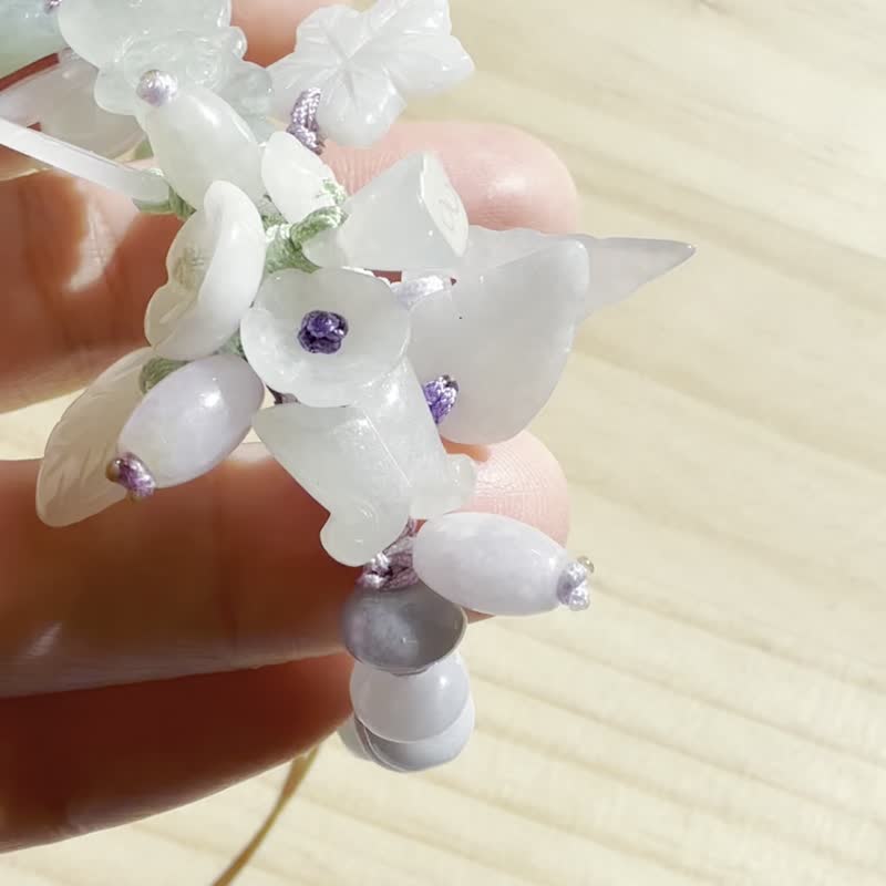 手工翡翠手串 — 金魚與蓮花 - 手鍊/手環 - 玉石 綠色
