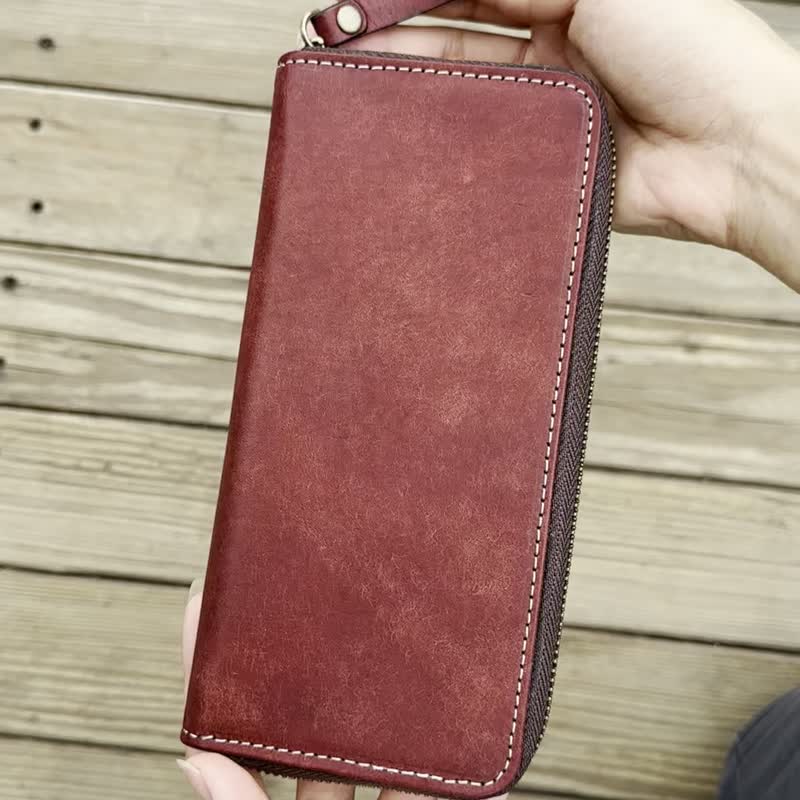 [Customized engraving] Italian nubuck leather zipper long clip/wallet 7 colors Mother's Day gift - Wallets - Genuine Leather Brown