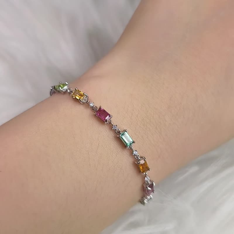 Natural Rainbow Tourmaline Natural Tourmaline Bracelet 925 Sterling Silver Only one was sold and will be removed from the shelves - Bracelets - Gemstone Multicolor