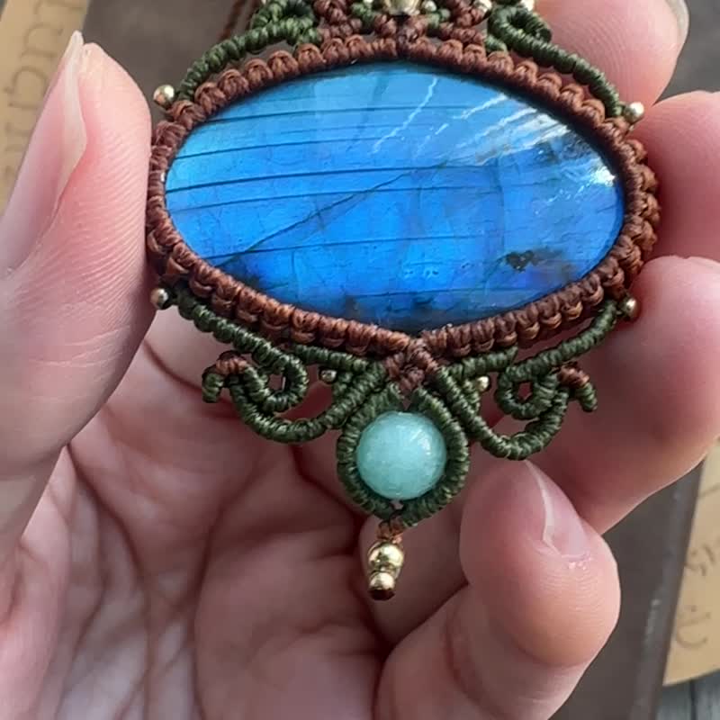 N881 民族風 蠟線編織 拉長石 銅珠 頸鏈 (可調長度) - 項鍊 - 寶石 咖啡色