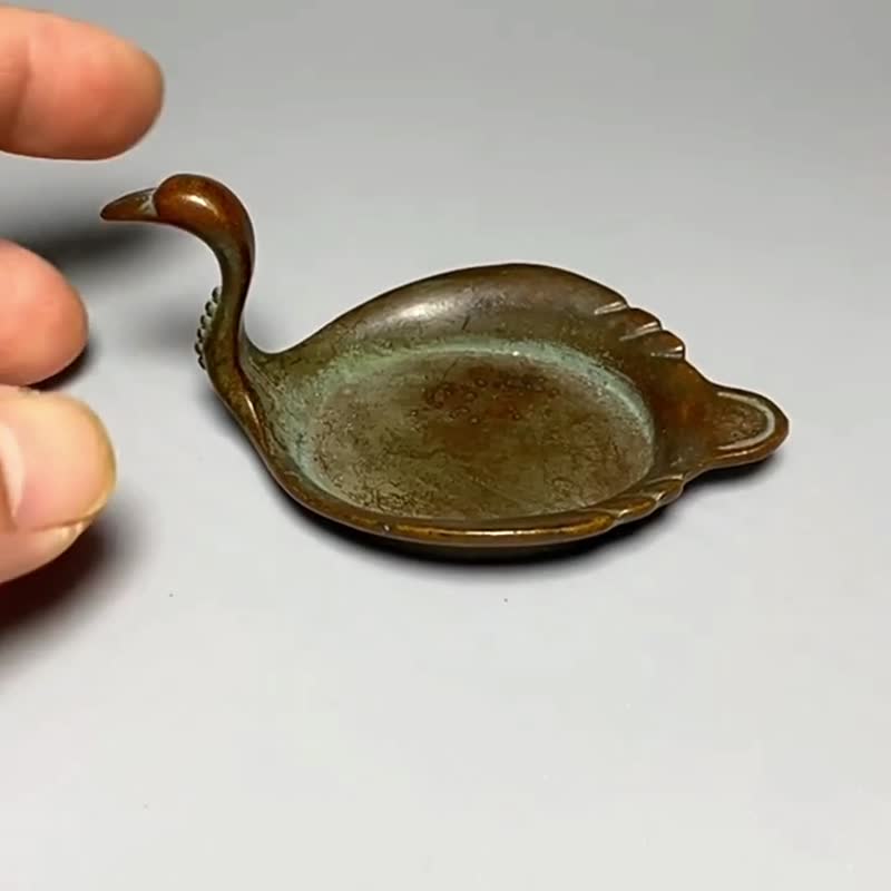 實心老銅天鵝文玩, 筆洗筆擱文房擺件, 香盤茶寵香薰燭台, 多場景 - 擺飾/家飾品 - 銅/黃銅 