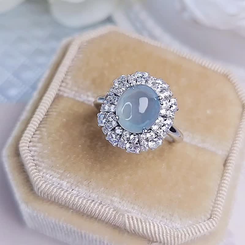 Caishui|Dream high ice glass blue steel|Myanmar A grade jade sterling silver three-dimensional ring - แหวนทั่วไป - หยก 