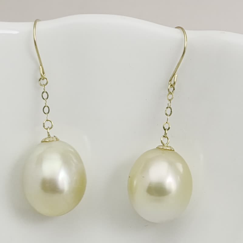 Smart natural seawater pearl South Sea gold pearl large pearl 18k gold earrings - ต่างหู - ไข่มุก สีทอง