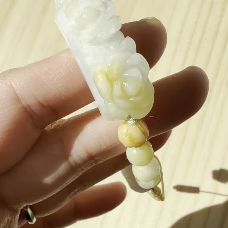 手工翡翠手串 — 夏日微光 - 手鍊/手環 - 玉石 黃色