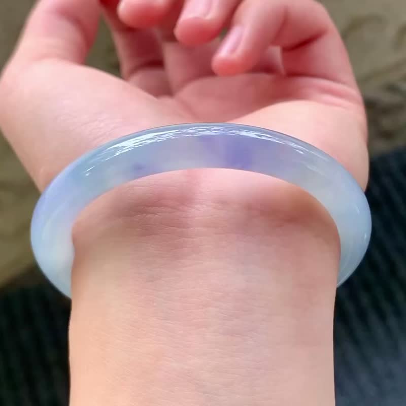 冰種翡翠天然翡翠玉鐲 A玉手鐲玉鈪 • 冰種紫羅蘭翡翠圓鐲 - 手鍊/手環 - 玉石 紫色