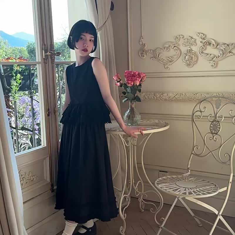 黑色 暗影玫瑰小黑裙 提花半身裙A字長裙子 - 裙子/長裙 - 棉．麻 黑色