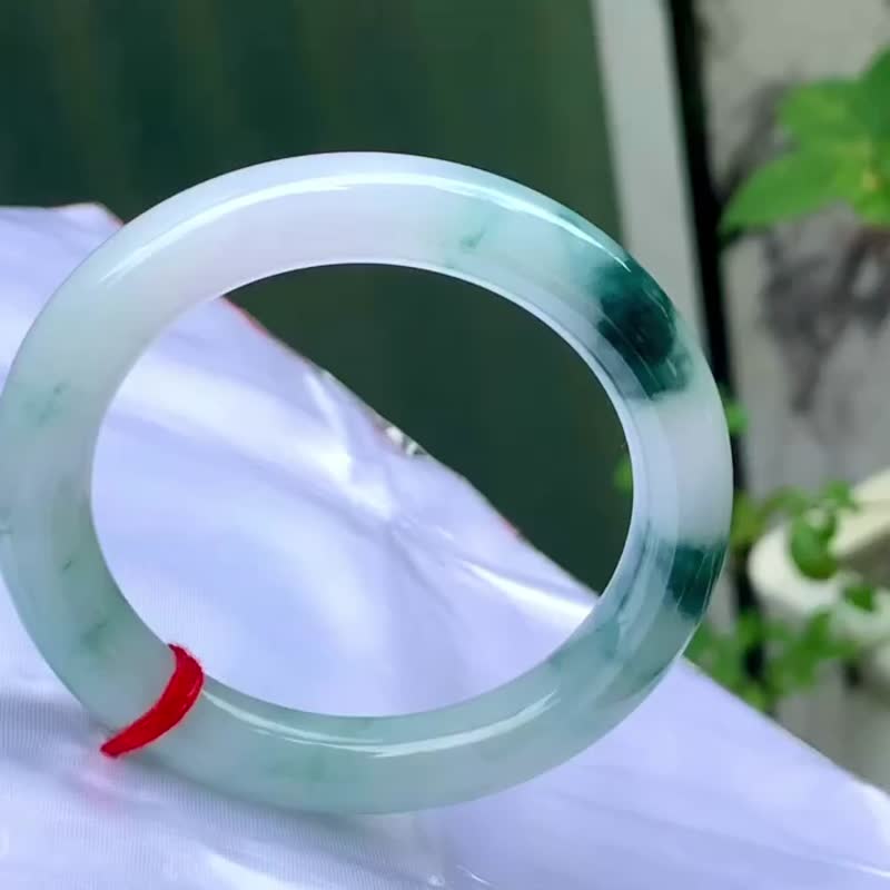 冰種翡翠天然翡翠玉鐲 A玉手鐲 玉鈪 • 冰種藍飄花翡翠圓鐲 - 手鍊/手環 - 玉石 藍色
