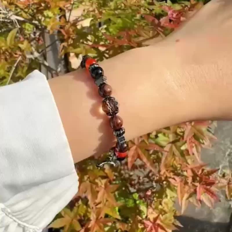 暗夜的冠冕 生命靈數1號幸運手鍊 黑瑪瑙 紅瑪瑙 紅曜石 - 手鍊/手環 - 半寶石 黑色