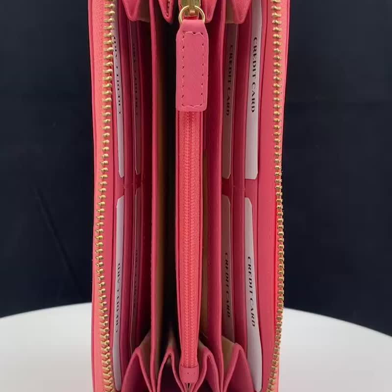 [Gift box and bag] Limited edition top calfskin zipper long clip with 10% off, brand new counter display - กระเป๋าสตางค์ - หนังแท้ สึชมพู