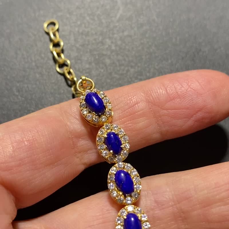 Lanyun Taiwan spot natural lapis lazuli bracelet made in India 925 sterling silver Bronze plated - สร้อยข้อมือ - หยก สีน้ำเงิน