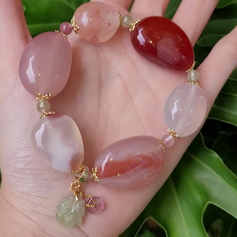 冰纏絲瑪瑙 西瓜碧璽 金魚 古錢 紅運當頭 大寶石手鍊 單品 禮物 - 手鍊/手環 - 寶石 多色