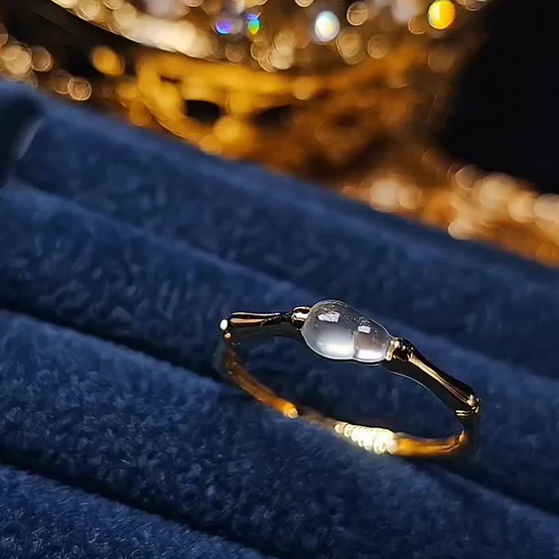 18k gold|White steel|A goods jade ice glass white steel gourd 6mm 18k real gold bamboo design ring - แหวนทั่วไป - หยก 